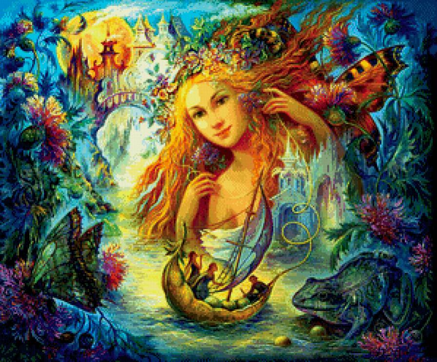 в гостях у сказки - дерево, бабочка, фентези, сад, девочка, лодка, сказка, лес - предпросмотр