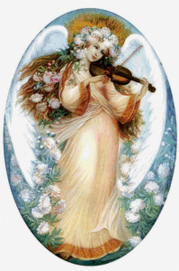 ангел со скрипкой - девушка, скрипка, ангел, музыка, фентези, крылья, овал - предпросмотр