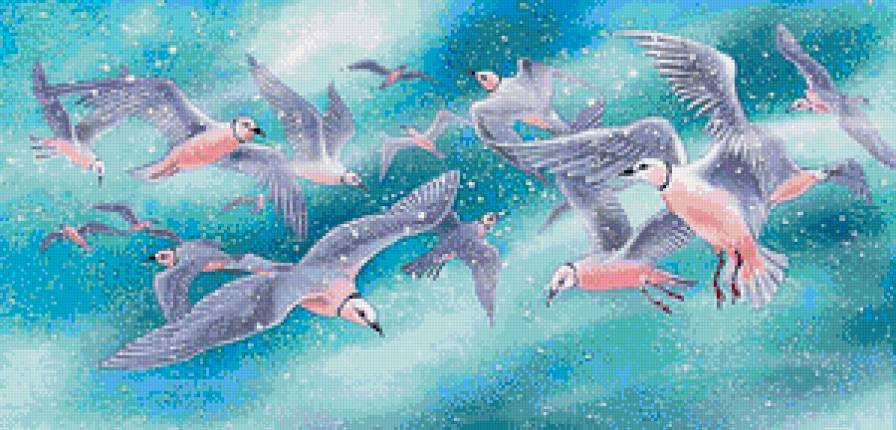 стая птиц - картина, панно, стая, птицы - предпросмотр