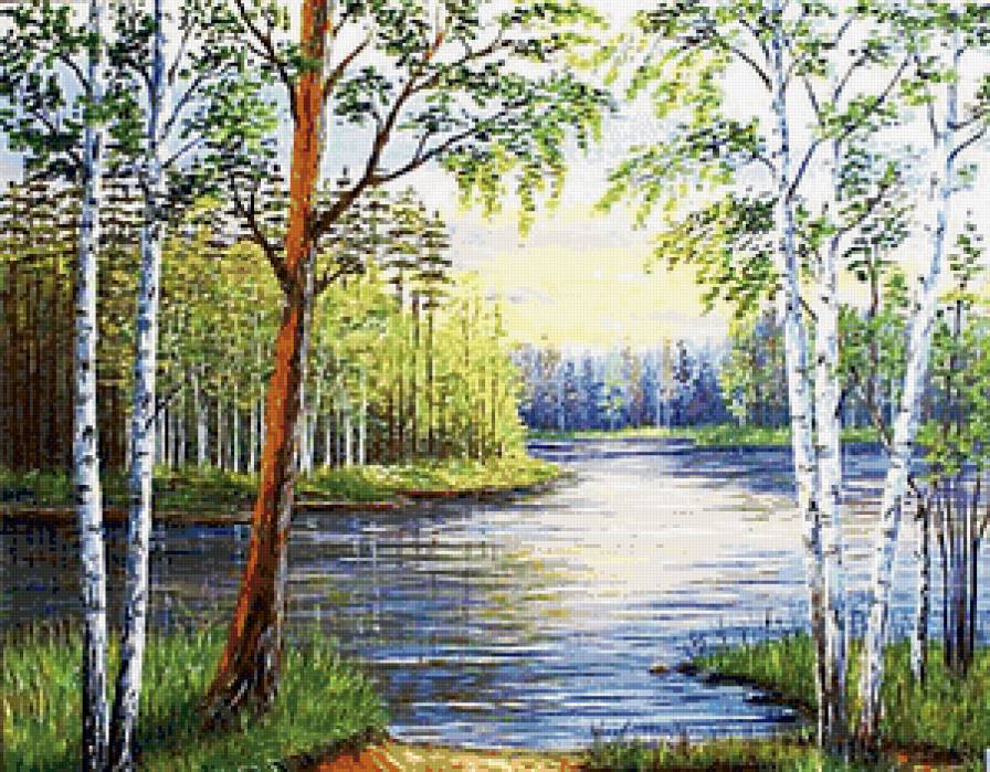 берёзовая роща - береза, дерево, живопись, пейзаж, лес, природа, роща, лето - предпросмотр