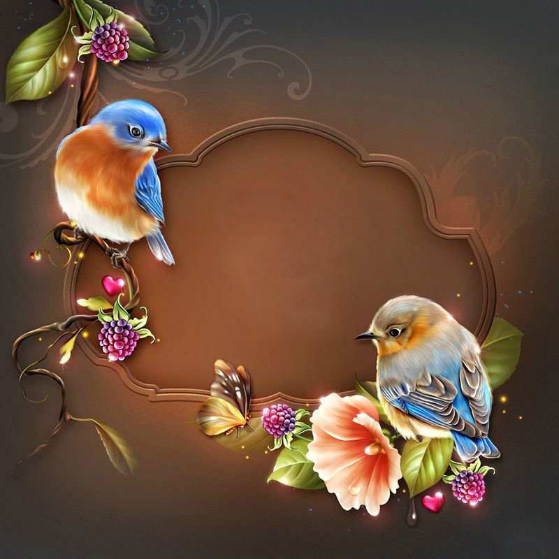 рамка для фото с птичками - ягоды, птицы, фото, цветы, рамка - оригинал