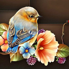 Оригинал схемы вышивки «птичка на цветочке» (№963157)