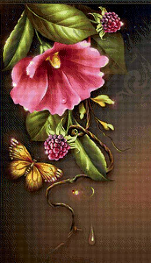 бабочка и цветы - подушка, бабочка, цветок, панно - предпросмотр