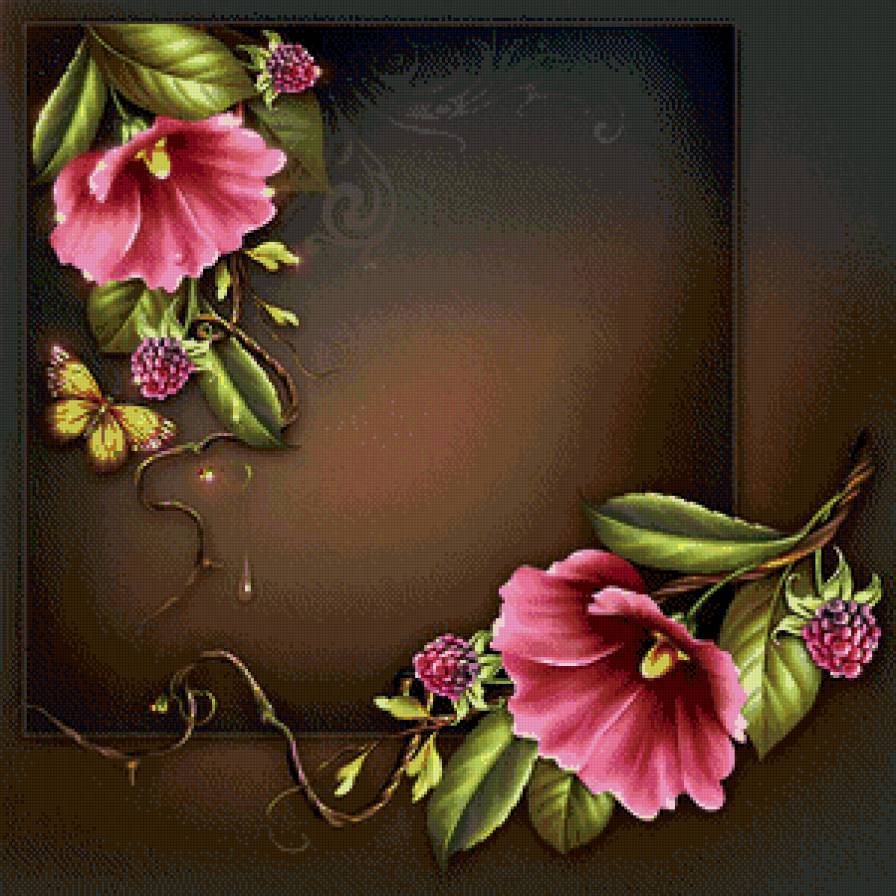 подушка с цветами и бабочкой - цветы, бабочка, подушка - предпросмотр