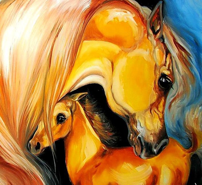 мать и дитя - лошадь, материнство, жеребец, мать, животные - оригинал