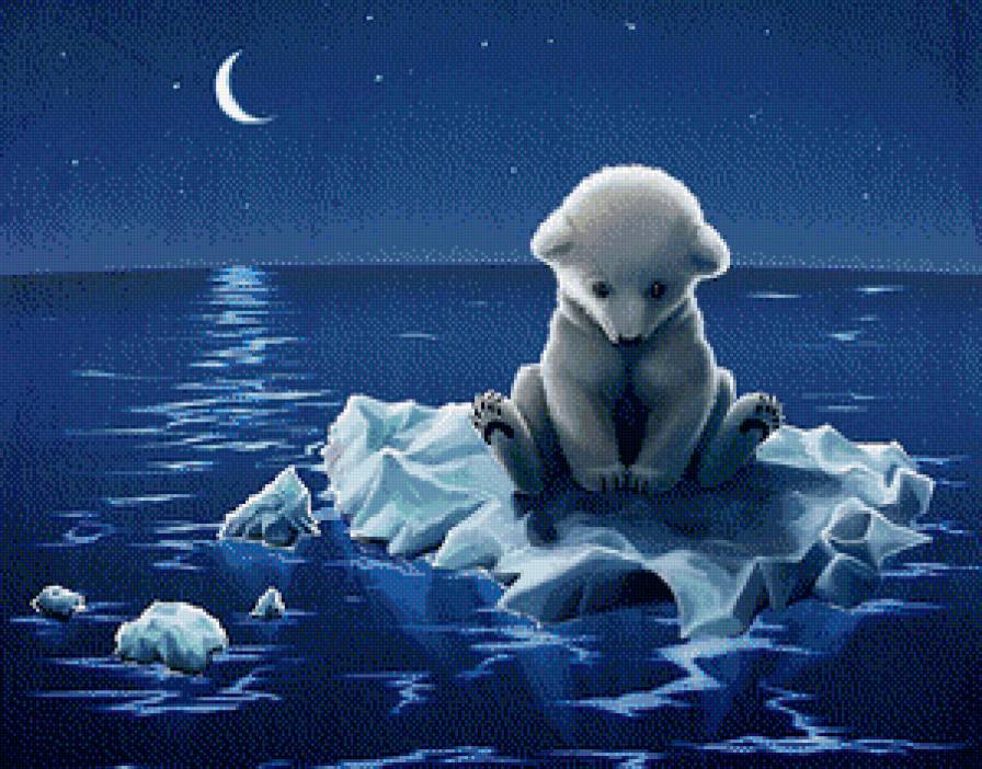 Серия "Мультяшки" - грустный малыш, белый мишка, луна, льдина - предпросмотр