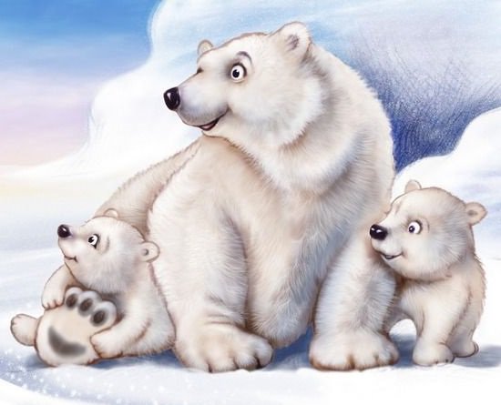 Серия "Мультяшки" - белый мишка, три медведя, медвежата, картинка - оригинал
