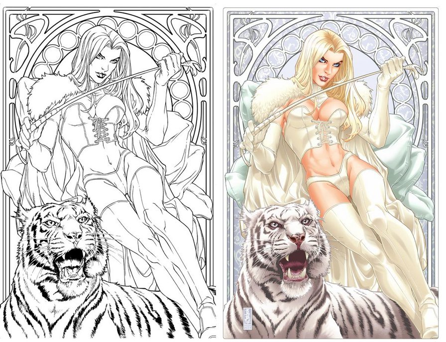 леди с тигром - двое, девушка, тигр - оригинал