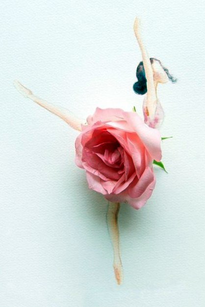 Серия "Акварель и цветы" - цветы, балерина, роза, девушка - оригинал