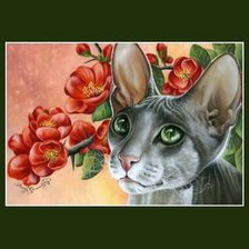 Оригинал схемы вышивки «кошка с цветами» (№964112)