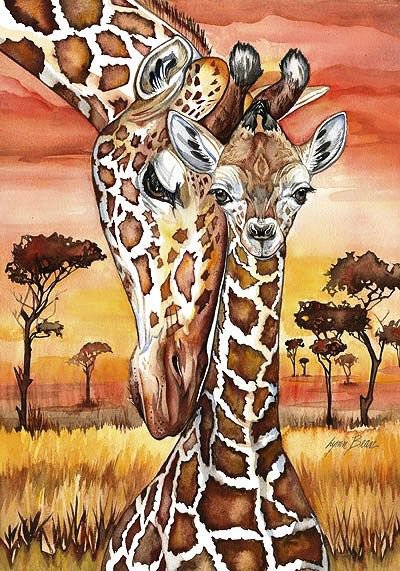 Серия "Дикая природа" - жираф, мама и малыш, рисунок, жирафик, нежность - оригинал