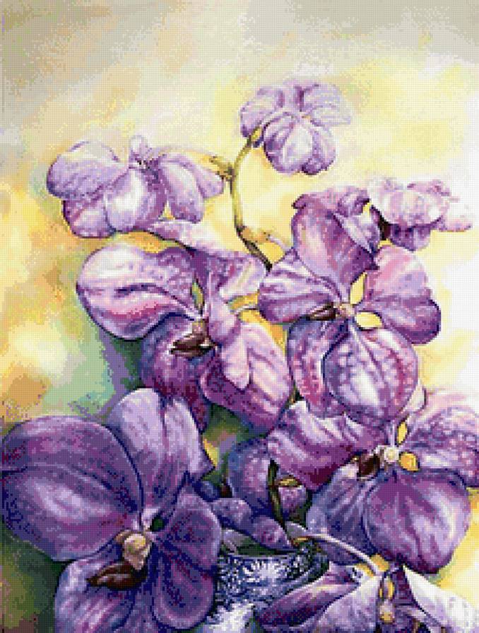 орхидеи - панно, орхидеи, рисунок, ваза, картина, краски, ветка, цветы - предпросмотр