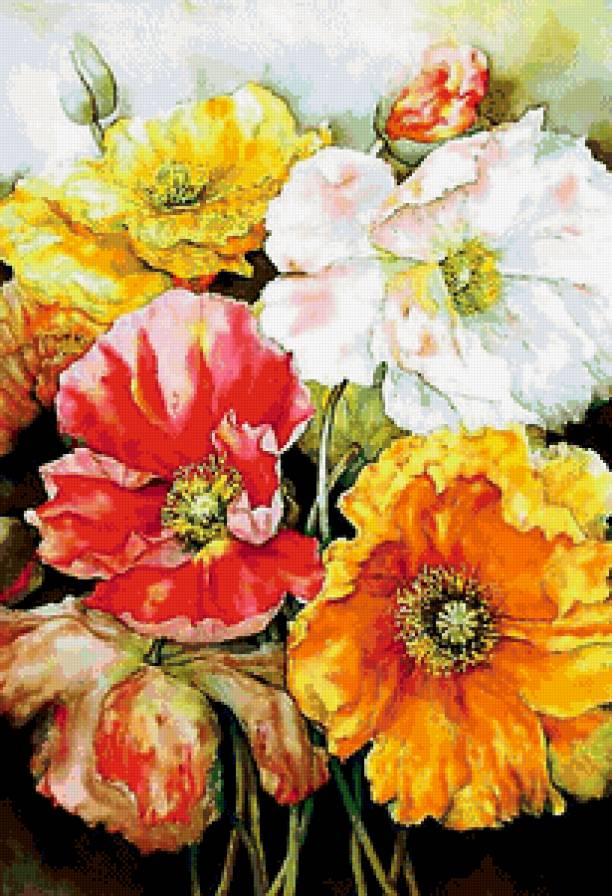 яркие маки - живопись, панно, букет, маки, картина, цветы - предпросмотр