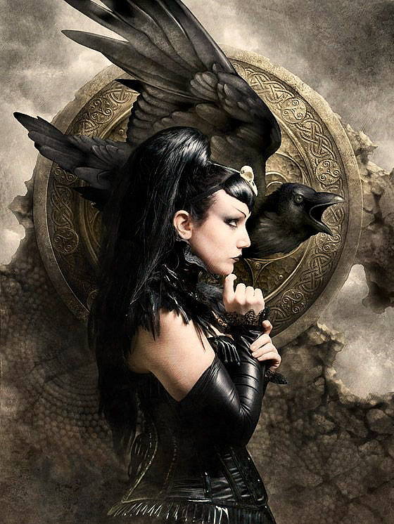 Девушка-богиня - орел, фэнтези, девушка богиня, ворон - оригинал