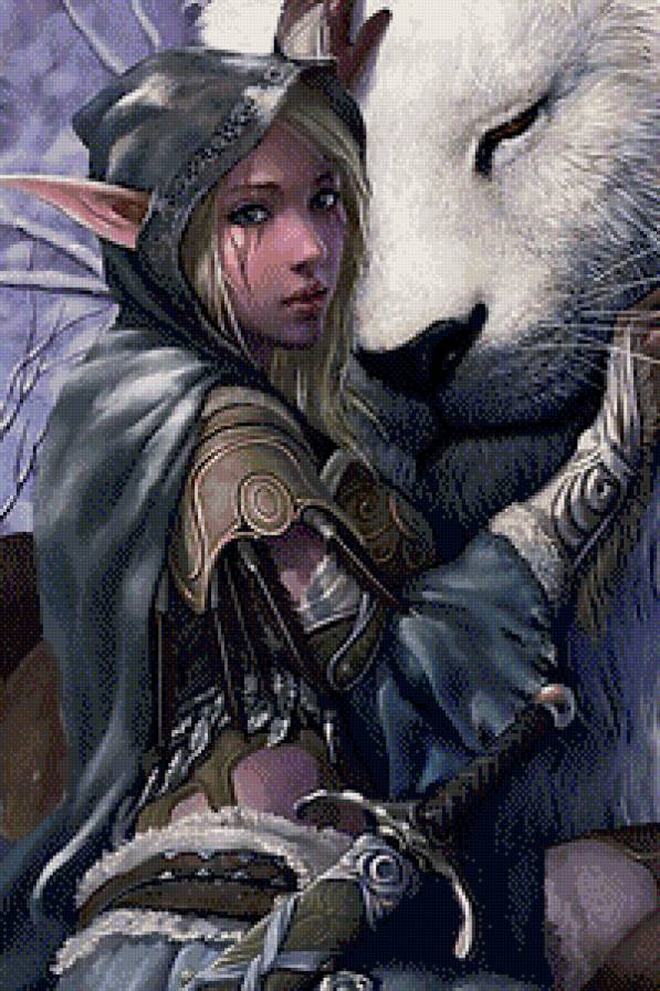 Серия "Фэнтези" - девушка-воин, животные, фэнтези - предпросмотр