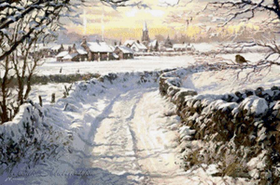 зимняя дорога - живопись, зима, мороз, дорога, снег, пейзаж, природа - предпросмотр