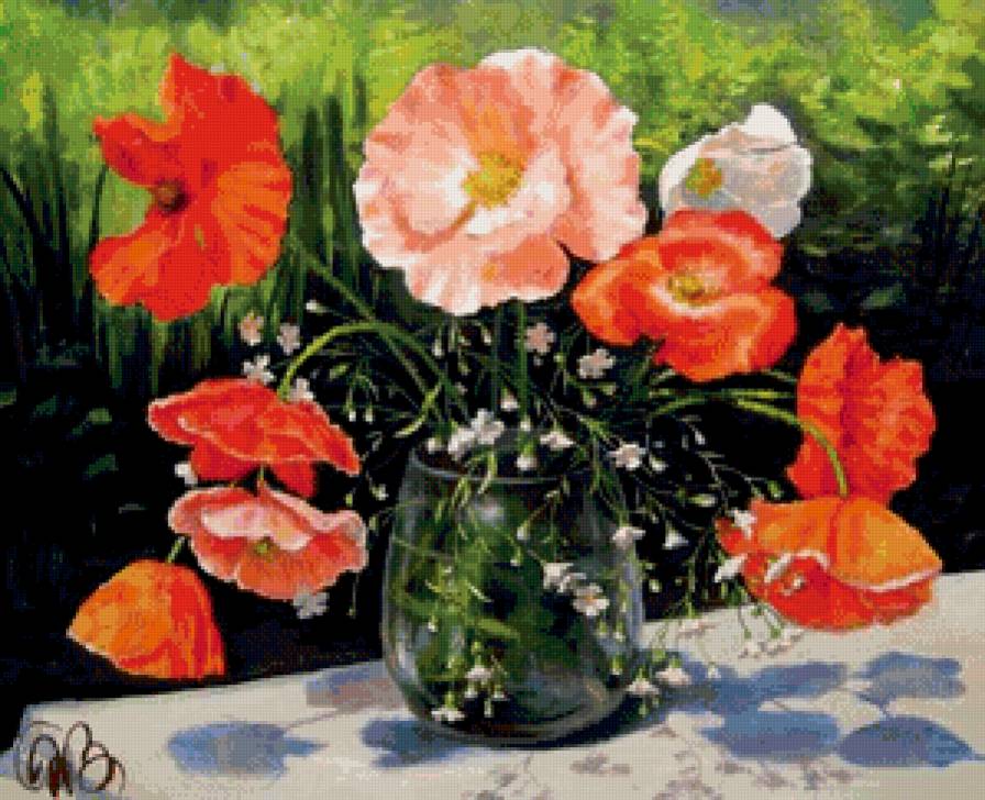 маки в вазе - букет, натюрморт, цветы, ваза, маки, живопись - предпросмотр