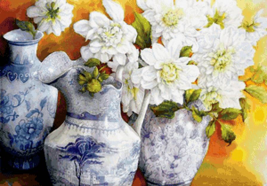 цветы в вазах - букет, натюрморт, цветы, ваза, живопись - предпросмотр