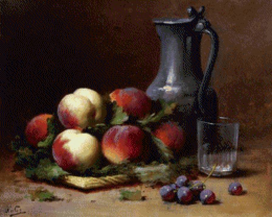 Натюрморт для кухни с персиками - натюрморт - предпросмотр