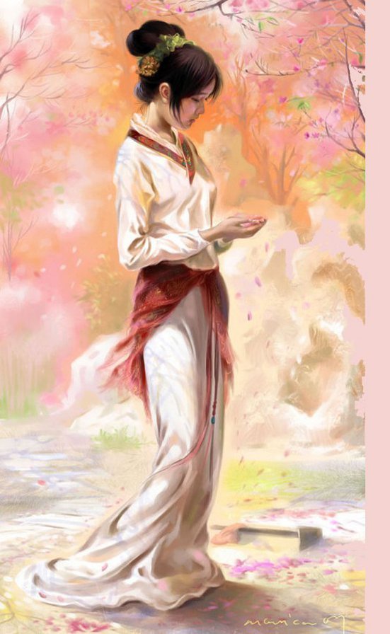 Цветение сакуры - люди, картина - оригинал