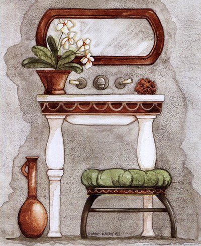 ванная комната - цветы, зеркало, чистота, ванна, умывальник - оригинал