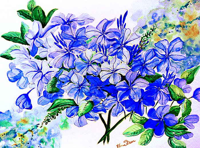букет синих цветов - цветы, акварель, рисунок, букет - оригинал