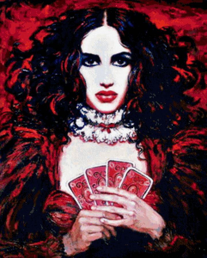 женщина вамп с картами - девушка, карты, женщина, вамп, портрет, брюнетка - предпросмотр