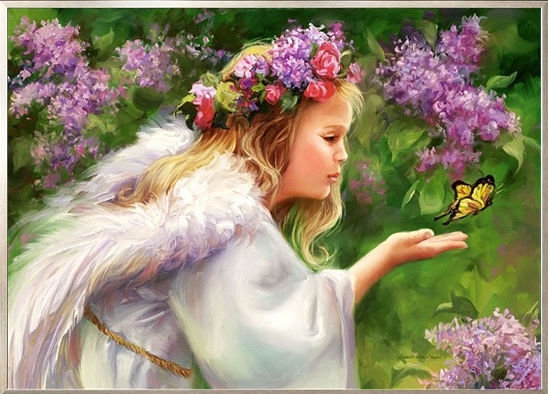 Ангел в сирени. - ангел, бабочки, дети, сирень - оригинал