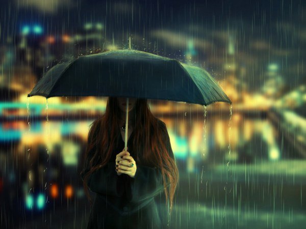 под дождем - девушка, город, дождь - оригинал