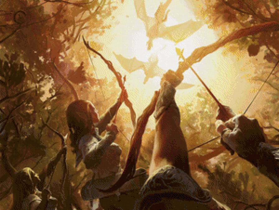 Охота - стрелы, лучница, охота, дракон, фентези, эльф - предпросмотр