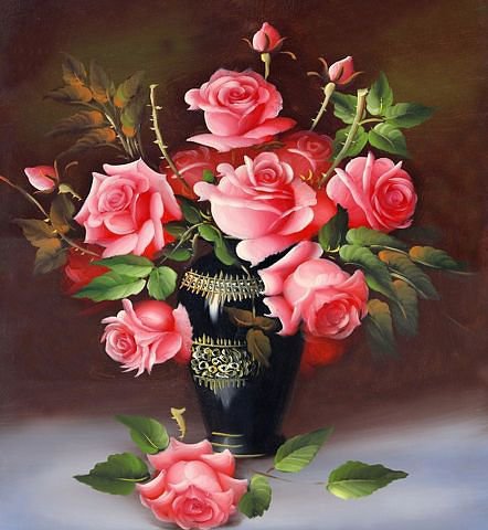 ваза с розами - цветы, розы - оригинал