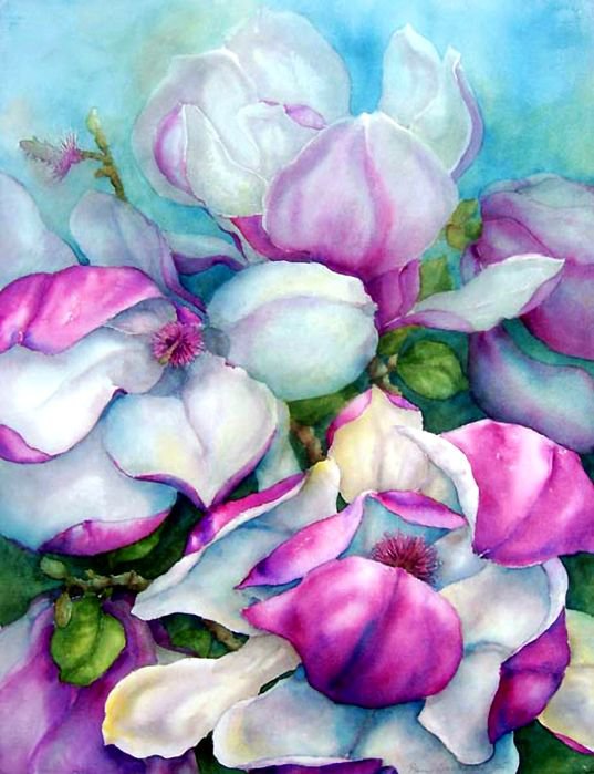 магнолия цветёт - весна, акварель, цветы, магнолия, живопись - оригинал