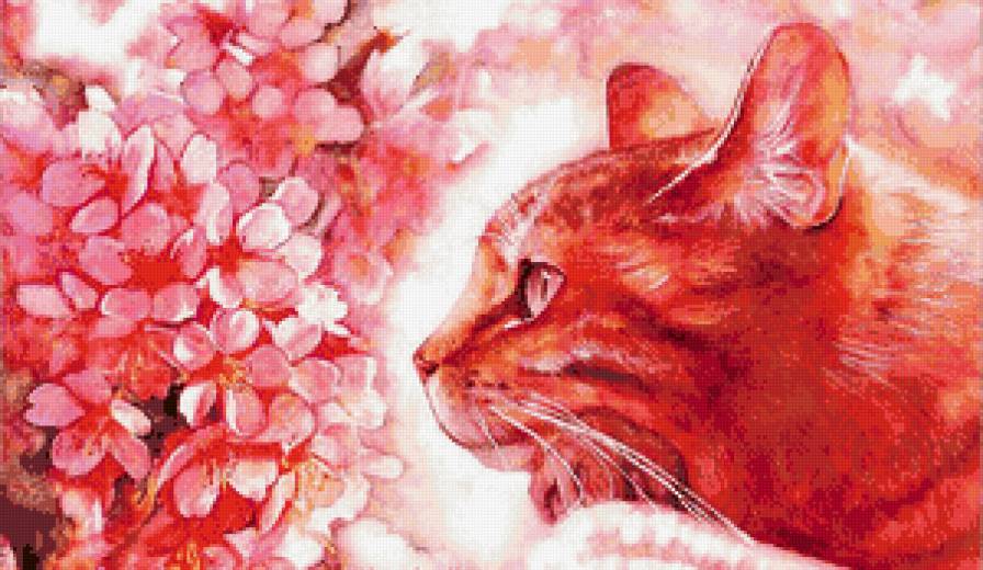 кот и цветы - рисунок, кошка, животные, кот, весна, цветы - предпросмотр