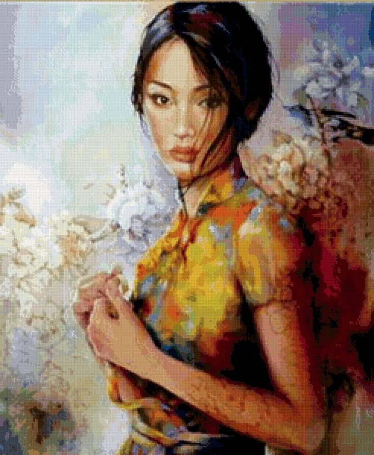 восточная девушка - женщина, восток, портрет, девушка, красавица, цветы - предпросмотр