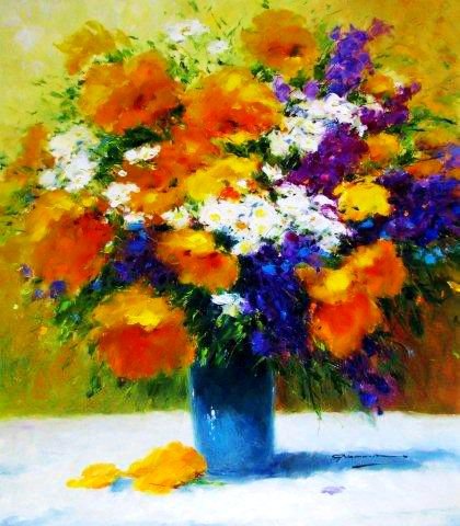 цветы в вазе - букет, живопись, цветы, ваза, импрессионизм, натюрморт - оригинал