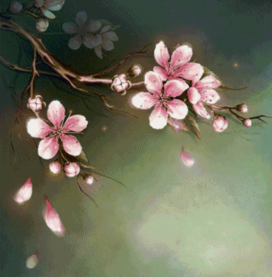 подушка с весенней веткой - вишня, подушка, весна, цветы, ветка - предпросмотр