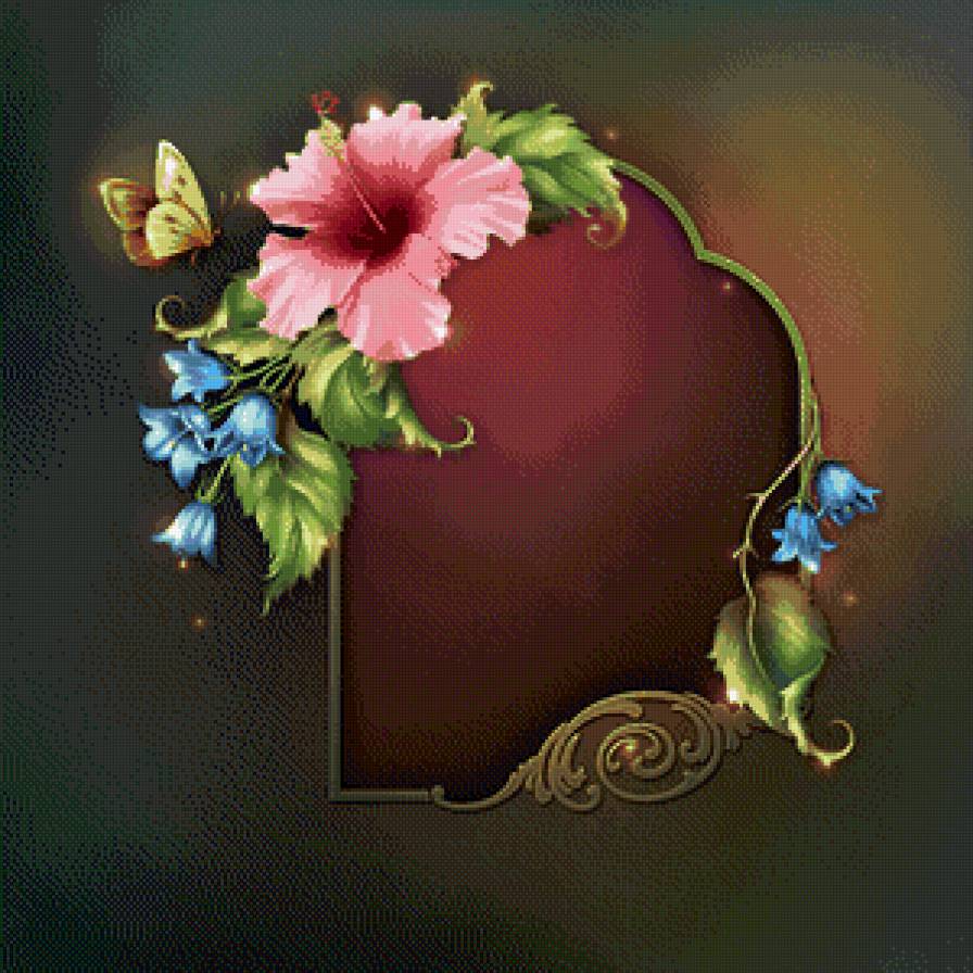 рамка для фото с гибискусом, колокольчиками и бабочкой - фото, рамка, подушка, колокольчики, цветок, бабочка, гибискус - предпросмотр