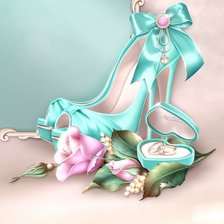 Схема вышивки «свадебная подушка с розами и туфлями»