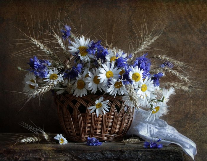 натюрморт - колос, для кухни, цветы, ромашки - оригинал