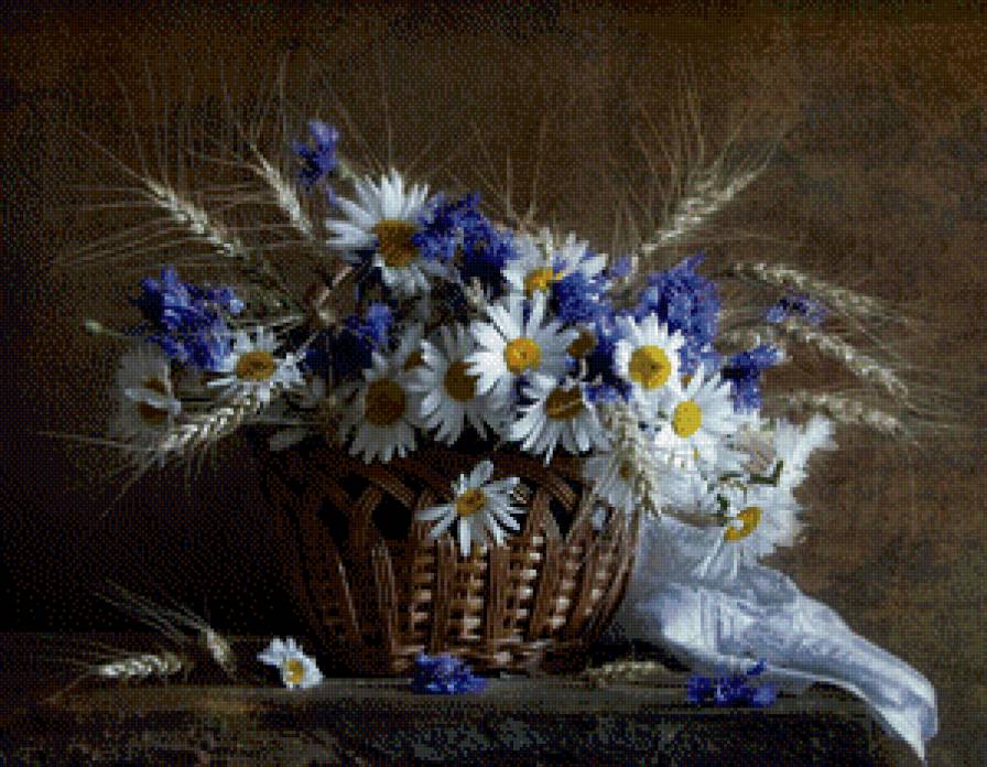 натюрморт - колос, ромашки, для кухни, цветы - предпросмотр