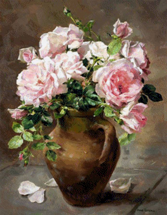 Цветочный натюрморт Anne Cotterill - цветы, цветочный натюрморт, розы - предпросмотр