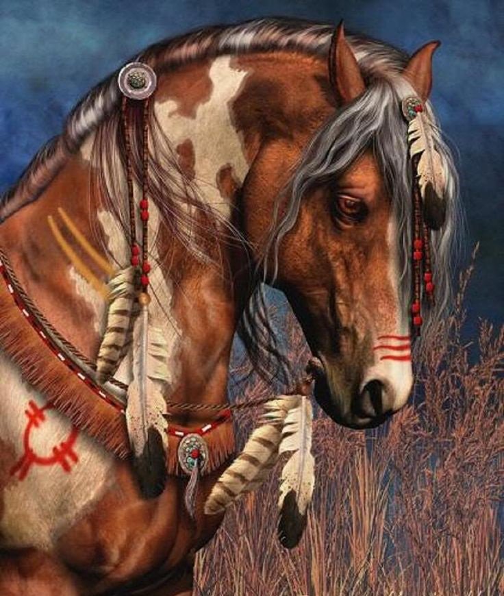 Серия "Лошади, кони" Боевой расскрас" - лошадь индейца - оригинал