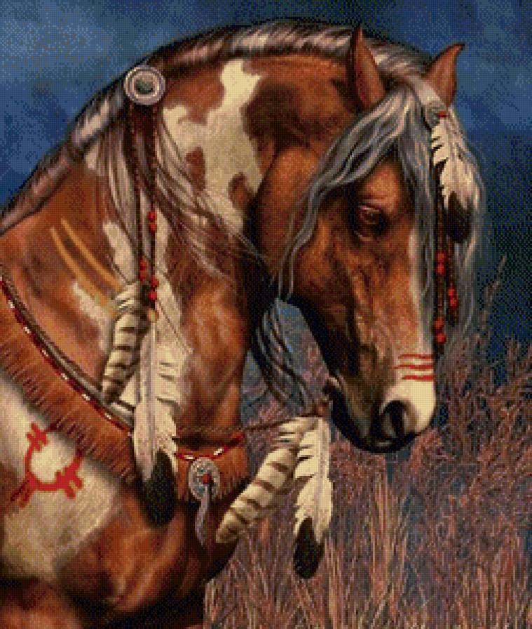 Серия "Лошади, кони" Боевой расскрас" - лошадь индейца - предпросмотр