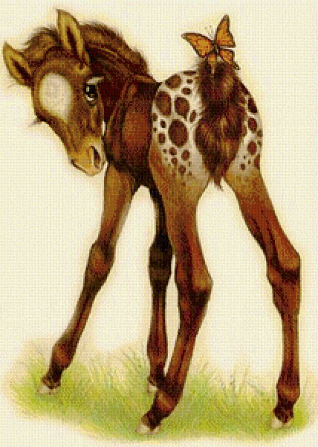 Серия "Лошади, кони" - жеребенок, игра, бабочка, маленькая лошадка - предпросмотр