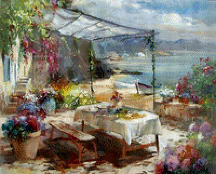 №969437 - веранда, пейзаж, море - предпросмотр