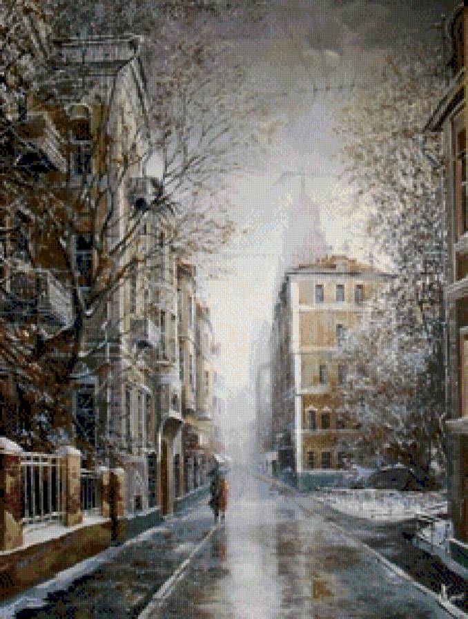 Дождь в городе - акварель, живопись., масло - предпросмотр