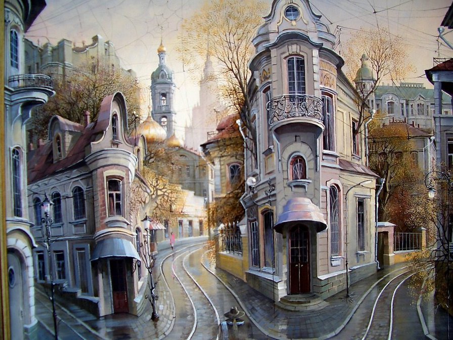 Городской пейзаж - акварель, живопись., масло - оригинал