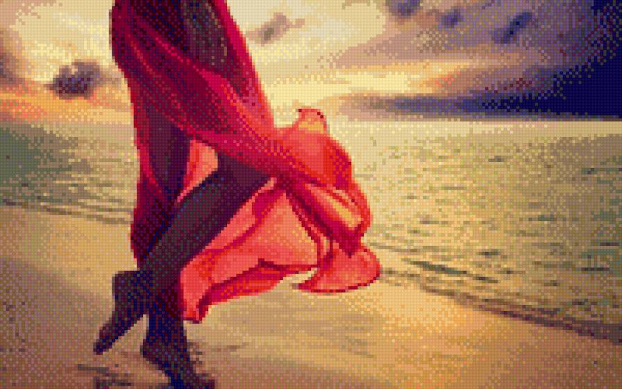 Одиночество - ноги, море, красный, вода, девушка - предпросмотр