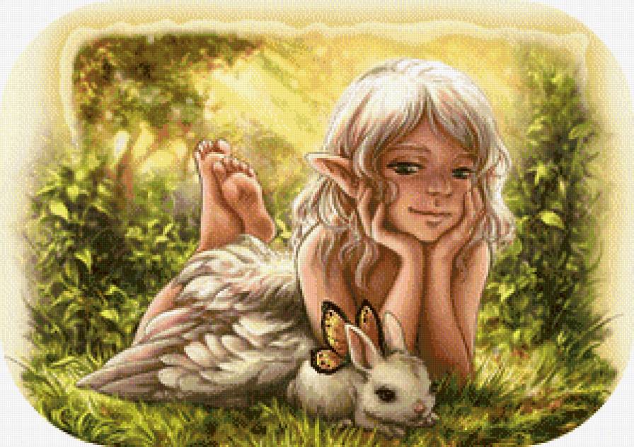 Серия "Фэнтези" - бабочка, зайчик, пейзаж, девочка - предпросмотр