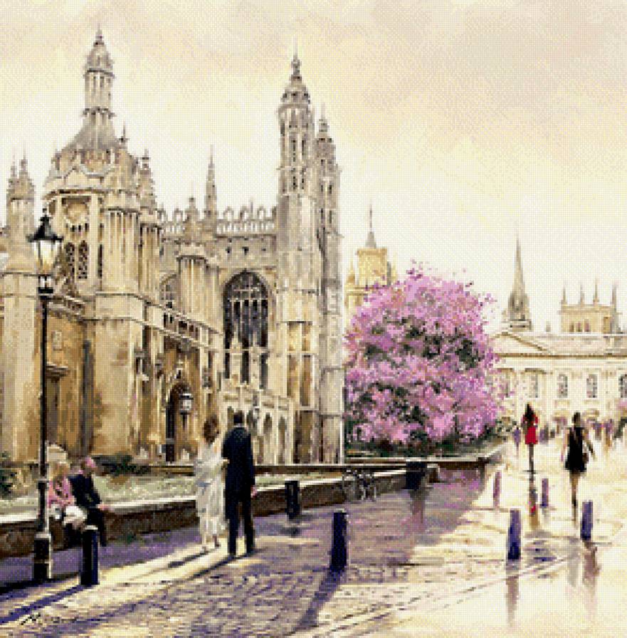 Серия "Городские пейзажи" - пара, люди, фонарь, собор, цветы, площадь - предпросмотр